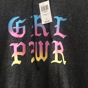 Tops - Girl Power Ruffle Trim Semi-Cropped Hoodie Tops - Girl Power Ruffle Trim Semi-Cropped Hoodie